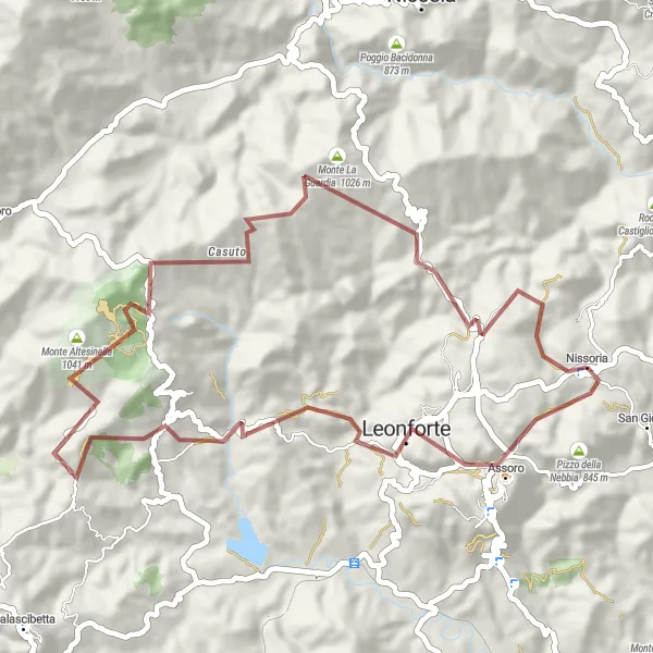 Map miniature of "Gravel Adventure through Nissoria" cycling inspiration in Sicilia, Italy. Generated by Tarmacs.app cycling route planner