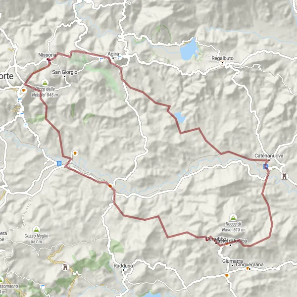 Map miniature of "Gravel Adventures in the Heart of Sicily" cycling inspiration in Sicilia, Italy. Generated by Tarmacs.app cycling route planner