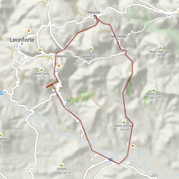 Map miniature of "Short Gravel Trip to Assoro" cycling inspiration in Sicilia, Italy. Generated by Tarmacs.app cycling route planner