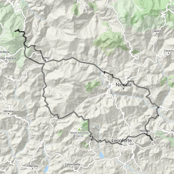 Miniatura della mappa di ispirazione al ciclismo "Giro in bicicletta da Nissoria" nella regione di Sicilia, Italy. Generata da Tarmacs.app, pianificatore di rotte ciclistiche