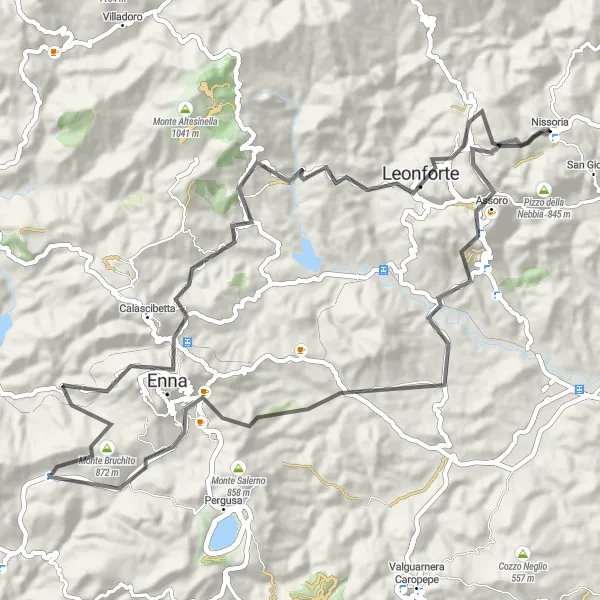 Miniatura della mappa di ispirazione al ciclismo "Avventura in bicicletta tra Enna e Leonforte" nella regione di Sicilia, Italy. Generata da Tarmacs.app, pianificatore di rotte ciclistiche