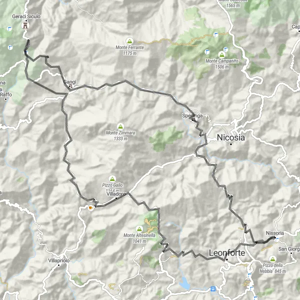 Miniatura della mappa di ispirazione al ciclismo "Giro in bicicletta panoramico da Nissoria" nella regione di Sicilia, Italy. Generata da Tarmacs.app, pianificatore di rotte ciclistiche