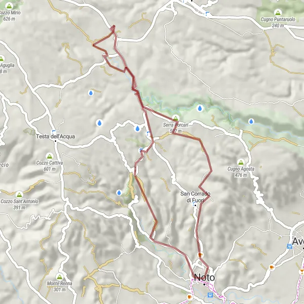 Map miniature of "Scenic Gravel Ride" cycling inspiration in Sicilia, Italy. Generated by Tarmacs.app cycling route planner