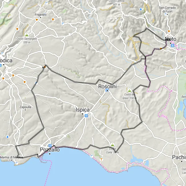 Miniatura della mappa di ispirazione al ciclismo "La sfida del Monte Bonfalà" nella regione di Sicilia, Italy. Generata da Tarmacs.app, pianificatore di rotte ciclistiche