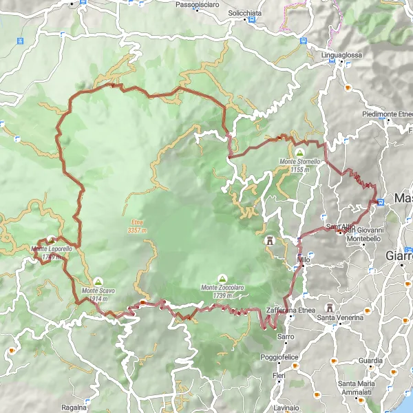 Map miniature of "Nunziata to Vena: Gravel Adventure in Nature" cycling inspiration in Sicilia, Italy. Generated by Tarmacs.app cycling route planner