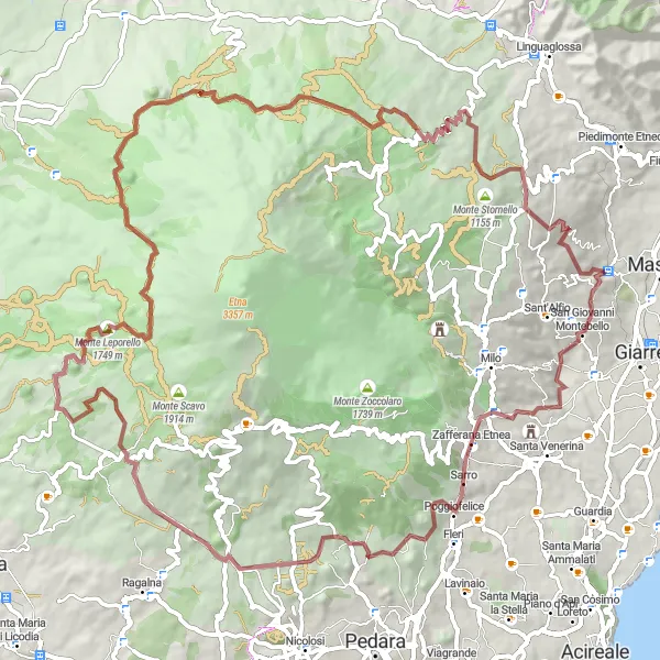 Map miniature of "Nunziata to Vena" cycling inspiration in Sicilia, Italy. Generated by Tarmacs.app cycling route planner