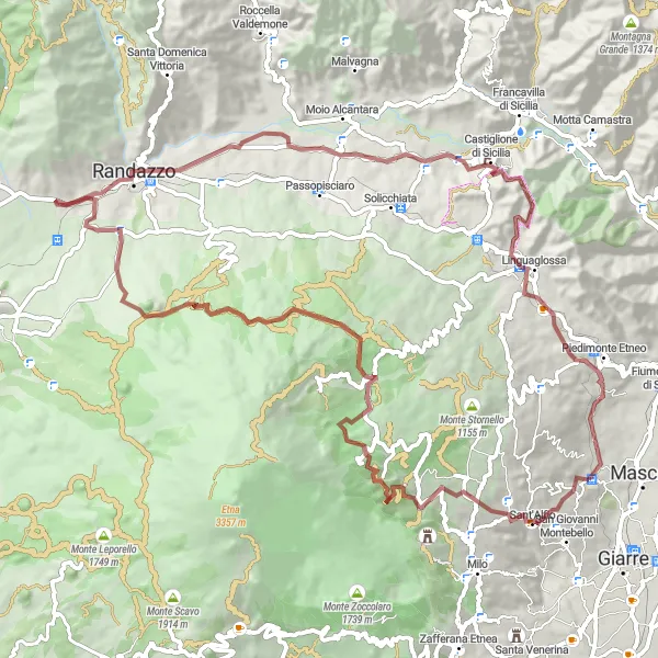 Map miniature of "Explore the Gravel Roads of Nunziata and Beyond" cycling inspiration in Sicilia, Italy. Generated by Tarmacs.app cycling route planner