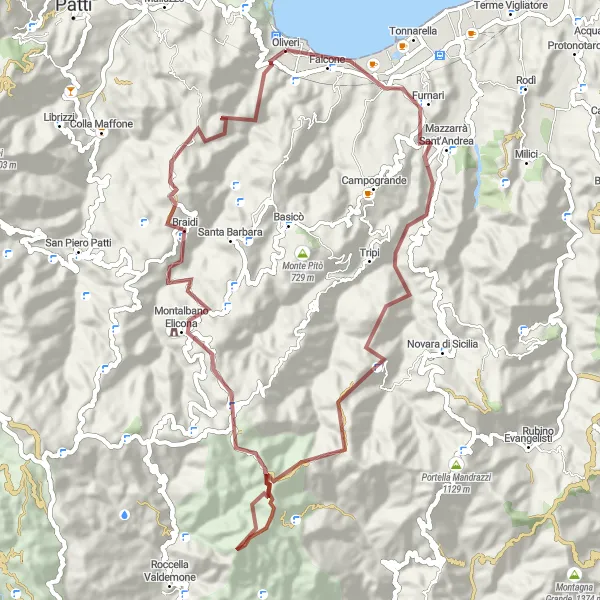 Map miniature of "Exploring Gravel Trails" cycling inspiration in Sicilia, Italy. Generated by Tarmacs.app cycling route planner