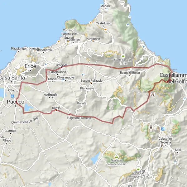 Miniatura della mappa di ispirazione al ciclismo "Giro Gravel Pizzo Agnello" nella regione di Sicilia, Italy. Generata da Tarmacs.app, pianificatore di rotte ciclistiche