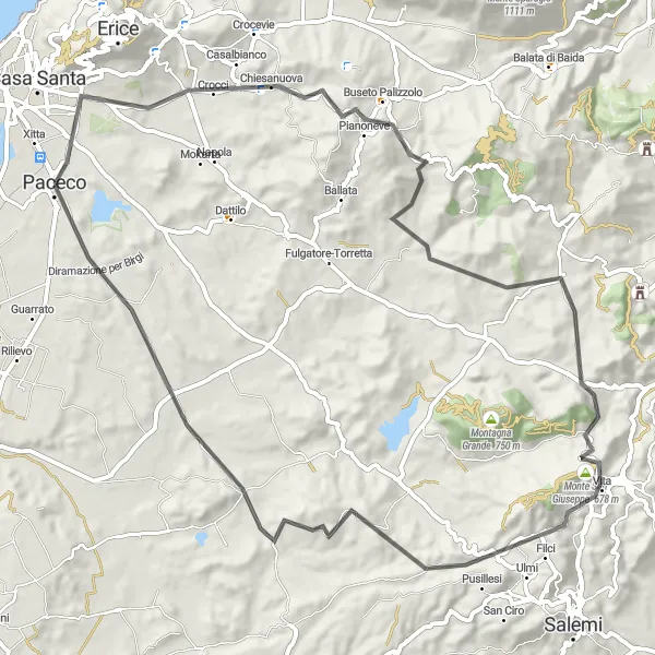 Miniatura della mappa di ispirazione al ciclismo "Giro Stradale Monte Calemici" nella regione di Sicilia, Italy. Generata da Tarmacs.app, pianificatore di rotte ciclistiche