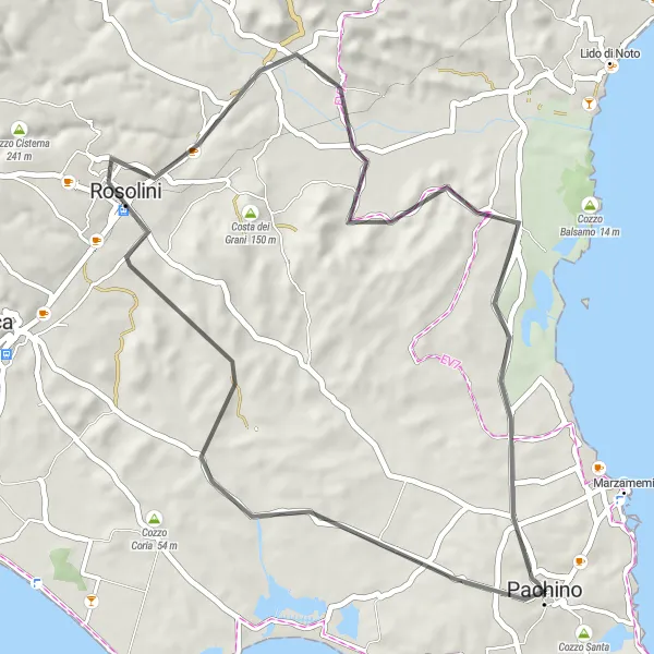 Map miniature of "Coastal and Countryside Exploration" cycling inspiration in Sicilia, Italy. Generated by Tarmacs.app cycling route planner