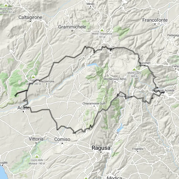 Miniatura della mappa di ispirazione al ciclismo "Giro in bici verso Monte Rotondo" nella regione di Sicilia, Italy. Generata da Tarmacs.app, pianificatore di rotte ciclistiche