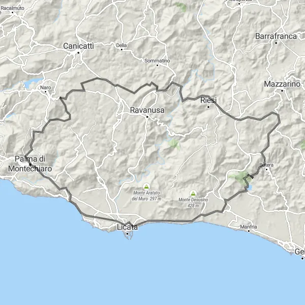 Map miniature of "Sicilian Countryside Escape" cycling inspiration in Sicilia, Italy. Generated by Tarmacs.app cycling route planner