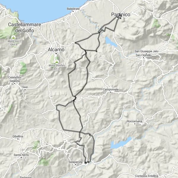Miniatura della mappa di ispirazione al ciclismo "Tra tradizione e natura" nella regione di Sicilia, Italy. Generata da Tarmacs.app, pianificatore di rotte ciclistiche