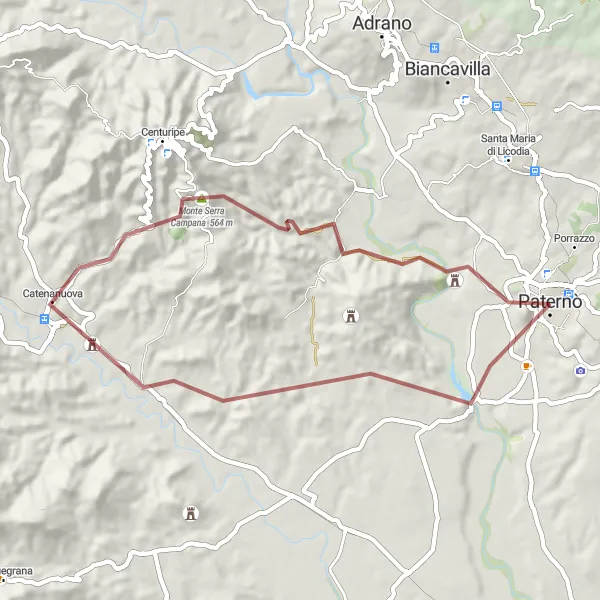 Map miniature of "Paternò Gravel Adventure" cycling inspiration in Sicilia, Italy. Generated by Tarmacs.app cycling route planner