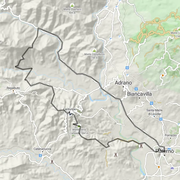 Miniatura della mappa di ispirazione al ciclismo "Giro in bicicletta da Paternò a Carcaci" nella regione di Sicilia, Italy. Generata da Tarmacs.app, pianificatore di rotte ciclistiche