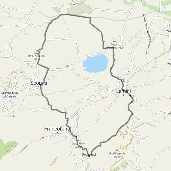 Map miniature of "Picturesque Sicilian Road Cycling" cycling inspiration in Sicilia, Italy. Generated by Tarmacs.app cycling route planner