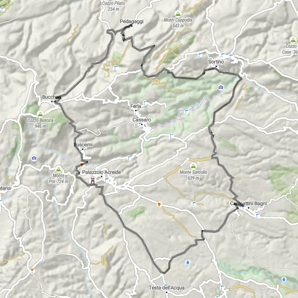 Map miniature of "Sicilian Road Cycling Escape" cycling inspiration in Sicilia, Italy. Generated by Tarmacs.app cycling route planner