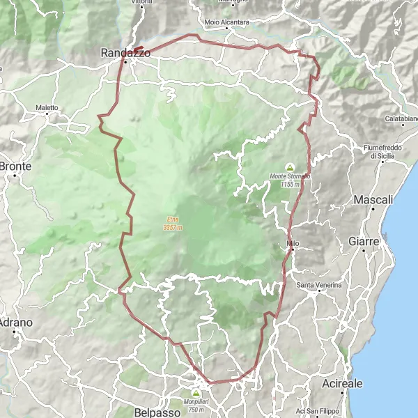 Map miniature of "Sicilian Gravel Adventure" cycling inspiration in Sicilia, Italy. Generated by Tarmacs.app cycling route planner