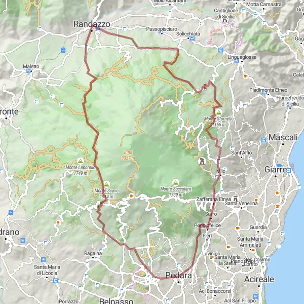 Miniatura della mappa di ispirazione al ciclismo "Gravel tra Nicolosi e Monte Troina" nella regione di Sicilia, Italy. Generata da Tarmacs.app, pianificatore di rotte ciclistiche