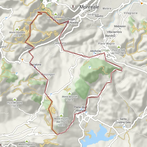 Map miniature of "Gravel Adventure" cycling inspiration in Sicilia, Italy. Generated by Tarmacs.app cycling route planner