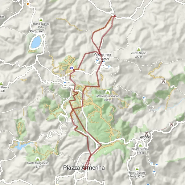 Miniatura della mappa di ispirazione al ciclismo "Gravel attraverso il Parco Minerario Floristella" nella regione di Sicilia, Italy. Generata da Tarmacs.app, pianificatore di rotte ciclistiche