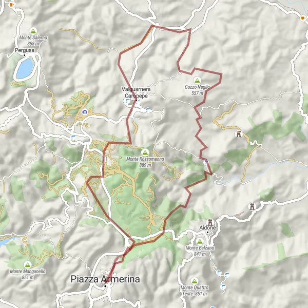 Miniatura della mappa di ispirazione al ciclismo "Il giro dei colli di Piazza Armerina" nella regione di Sicilia, Italy. Generata da Tarmacs.app, pianificatore di rotte ciclistiche