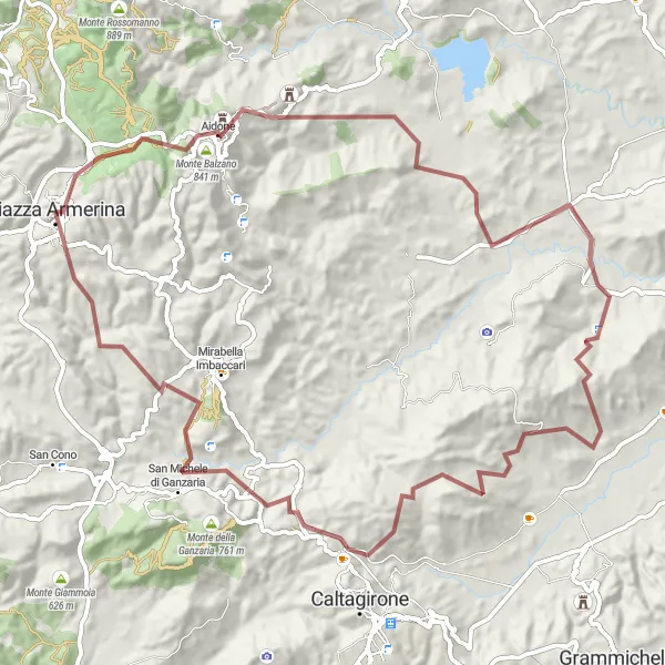 Miniatura della mappa di ispirazione al ciclismo "Esplorazione tra montagne e siti archeologici" nella regione di Sicilia, Italy. Generata da Tarmacs.app, pianificatore di rotte ciclistiche