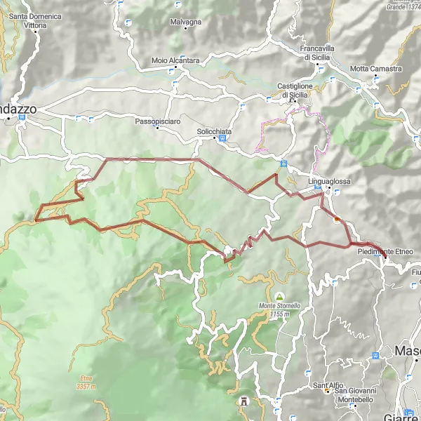 Miniatura della mappa di ispirazione al ciclismo "Giro in Gravel verso Monte Colarandazzo" nella regione di Sicilia, Italy. Generata da Tarmacs.app, pianificatore di rotte ciclistiche