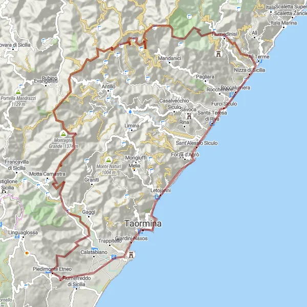 Map miniature of "The Ultimate Gravel Challenge" cycling inspiration in Sicilia, Italy. Generated by Tarmacs.app cycling route planner