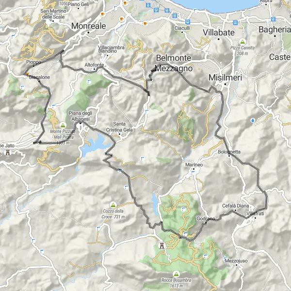 Map miniature of "A Mountain Adventure" cycling inspiration in Sicilia, Italy. Generated by Tarmacs.app cycling route planner