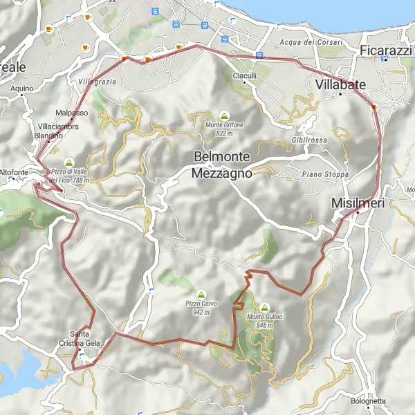 Miniatura della mappa di ispirazione al ciclismo "Esplorando la natura selvaggia" nella regione di Sicilia, Italy. Generata da Tarmacs.app, pianificatore di rotte ciclistiche