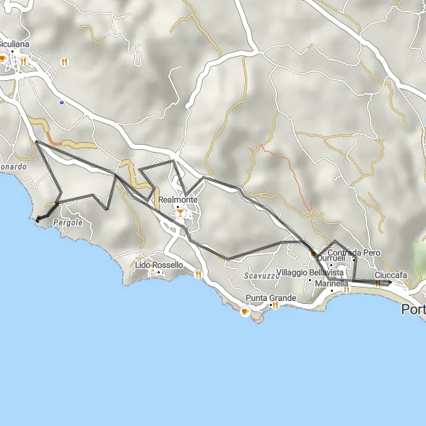 Miniatura della mappa di ispirazione al ciclismo "Road tra Realmonte e Contrada Pero" nella regione di Sicilia, Italy. Generata da Tarmacs.app, pianificatore di rotte ciclistiche