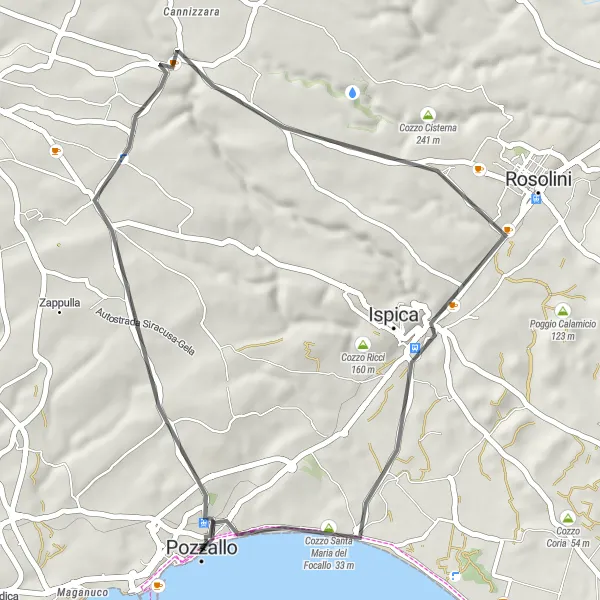 Miniatura della mappa di ispirazione al ciclismo "Pozzallo - Cozzo Santa Maria del Focallo in Bici" nella regione di Sicilia, Italy. Generata da Tarmacs.app, pianificatore di rotte ciclistiche