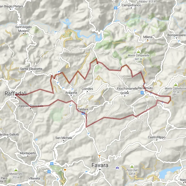 Miniatura della mappa di ispirazione al ciclismo "Avventura Gravel nella Cambria Siciliana" nella regione di Sicilia, Italy. Generata da Tarmacs.app, pianificatore di rotte ciclistiche