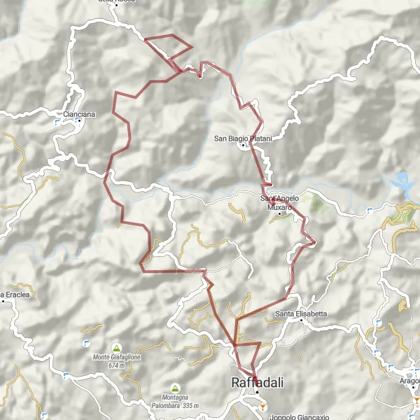 Map miniature of "Castles and Mountains" cycling inspiration in Sicilia, Italy. Generated by Tarmacs.app cycling route planner