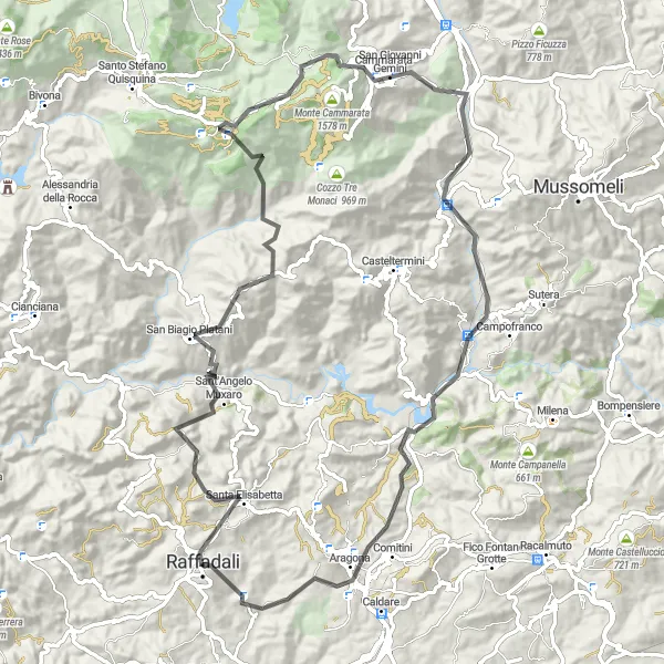 Map miniature of "The Mountain Majesty" cycling inspiration in Sicilia, Italy. Generated by Tarmacs.app cycling route planner