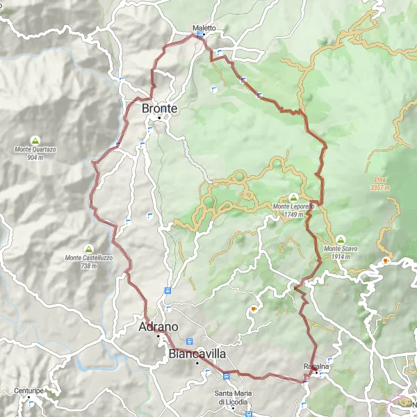 Map miniature of "Explore the Simeto Valley on Gravel Roads" cycling inspiration in Sicilia, Italy. Generated by Tarmacs.app cycling route planner