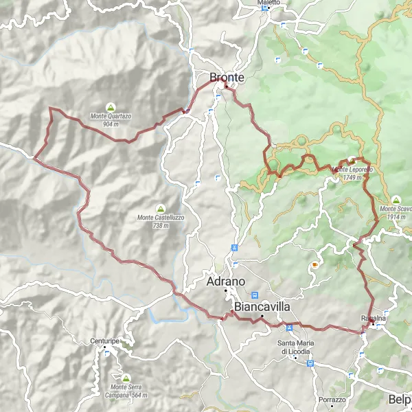 Map miniature of "Monte Capreria Gravel Adventure" cycling inspiration in Sicilia, Italy. Generated by Tarmacs.app cycling route planner