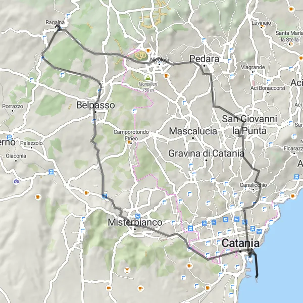 Miniatura della mappa di ispirazione al ciclismo "Strada delle Cime Panoramiche" nella regione di Sicilia, Italy. Generata da Tarmacs.app, pianificatore di rotte ciclistiche