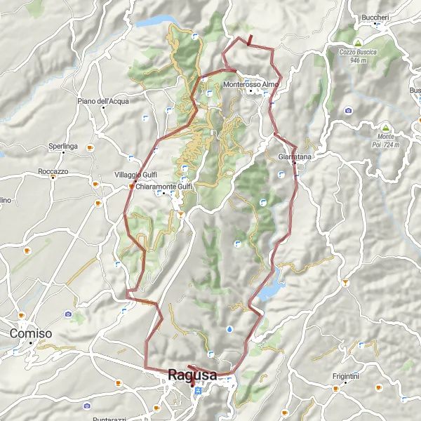 Miniatura della mappa di ispirazione al ciclismo "Giro del Monte Raci e dintorni" nella regione di Sicilia, Italy. Generata da Tarmacs.app, pianificatore di rotte ciclistiche
