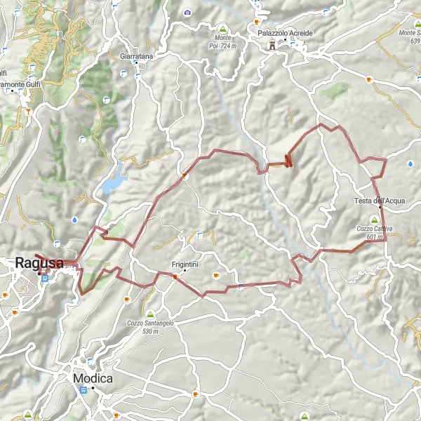 Miniatura della mappa di ispirazione al ciclismo "Gravel Montesano Loop" nella regione di Sicilia, Italy. Generata da Tarmacs.app, pianificatore di rotte ciclistiche