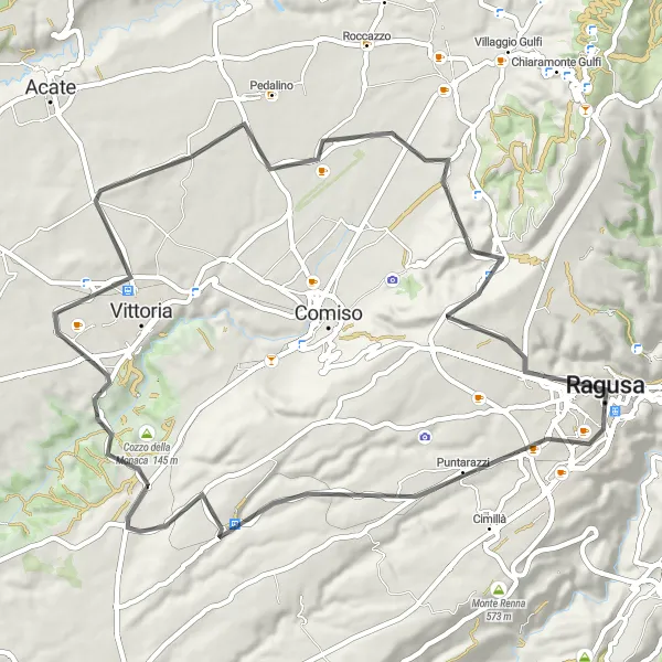 Miniatura della mappa di ispirazione al ciclismo "Tra castelli e colline siciliane" nella regione di Sicilia, Italy. Generata da Tarmacs.app, pianificatore di rotte ciclistiche