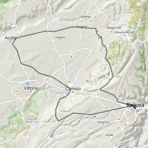 Miniatura della mappa di ispirazione al ciclismo "Alla scoperta di Comiso e dintorni" nella regione di Sicilia, Italy. Generata da Tarmacs.app, pianificatore di rotte ciclistiche