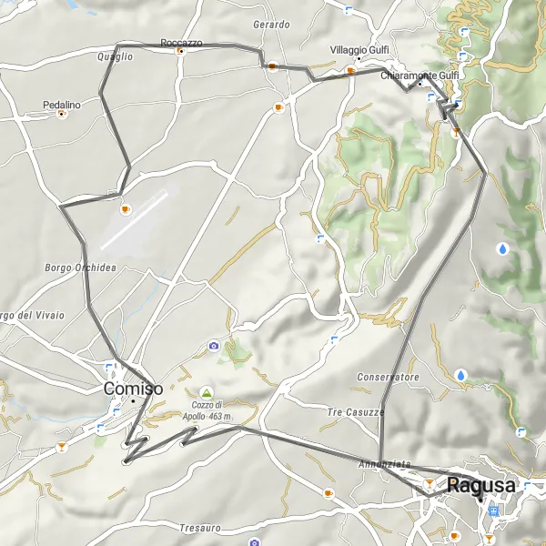 Miniatura della mappa di ispirazione al ciclismo "Road Chiaramonte Loop" nella regione di Sicilia, Italy. Generata da Tarmacs.app, pianificatore di rotte ciclistiche