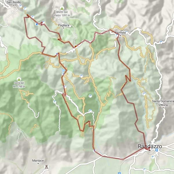 Map miniature of "Randazzo Nature Gravel Loop" cycling inspiration in Sicilia, Italy. Generated by Tarmacs.app cycling route planner