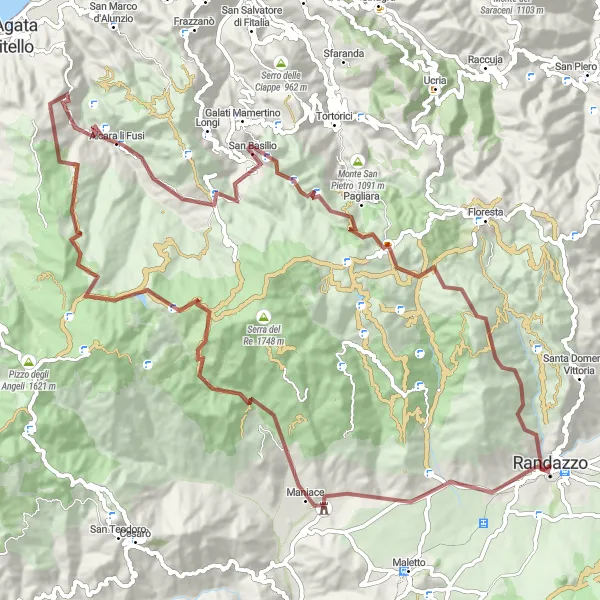 Map miniature of "Gravel Loop Via Poggio Pracino" cycling inspiration in Sicilia, Italy. Generated by Tarmacs.app cycling route planner