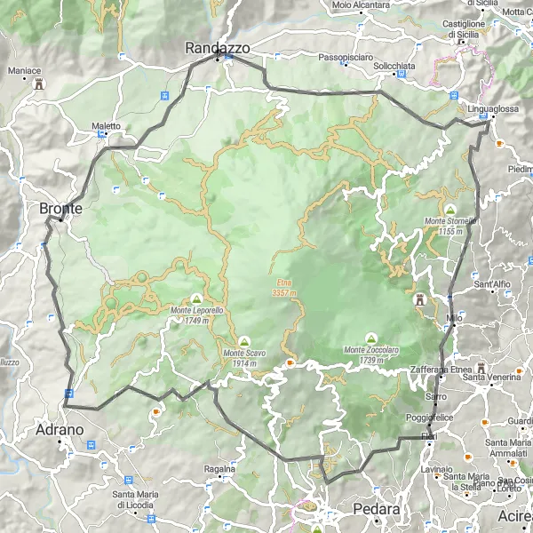 Map miniature of "Randazzo to Monte San Marco" cycling inspiration in Sicilia, Italy. Generated by Tarmacs.app cycling route planner