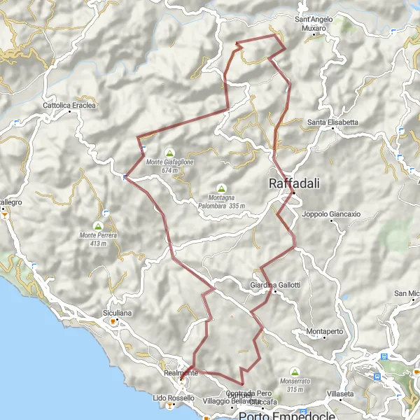 Map miniature of "Realmonte - Punta di Disi - Monte Guastanella - Cozzo Busune" cycling inspiration in Sicilia, Italy. Generated by Tarmacs.app cycling route planner