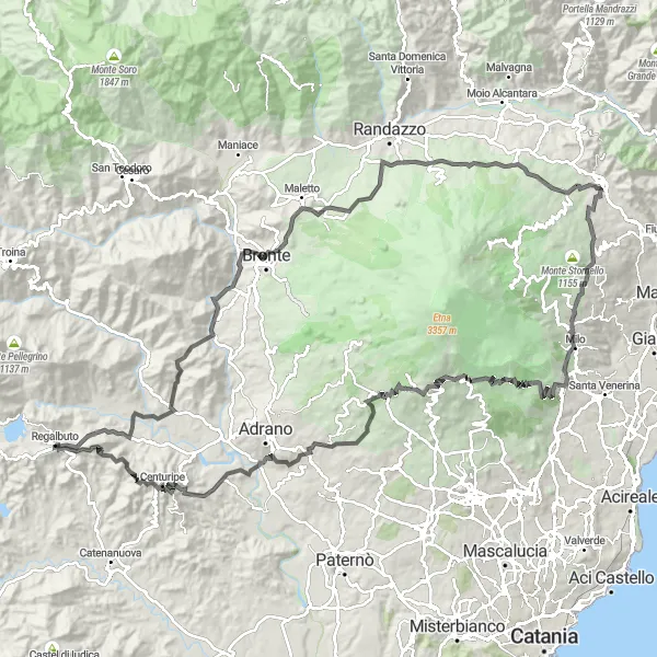 Map miniature of "Sicilian Volcanoes Loop - Road Cycling" cycling inspiration in Sicilia, Italy. Generated by Tarmacs.app cycling route planner